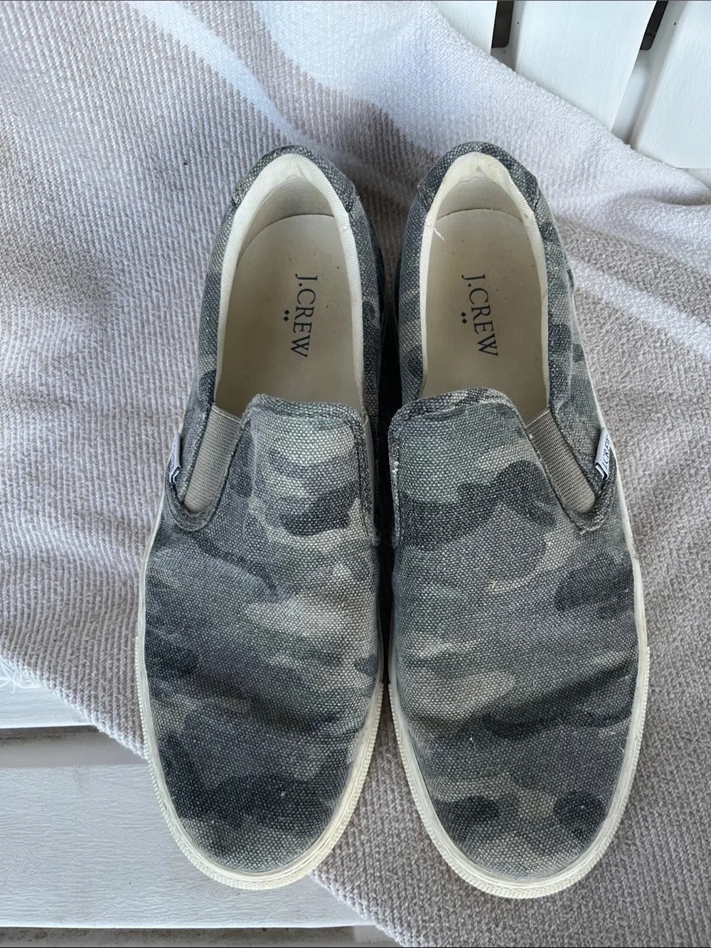 J. Crew Men’s Camo Canvas Slip-On Sneakers - Olive Green/Gray